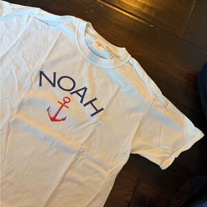 Noah NYC White T-Shirt with Navy Logo and Red Anchor